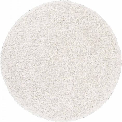 Tapis shaggy Ø100cm crème tissé rond motif uni LYN4 UNILA