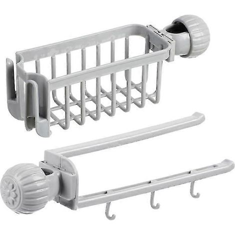Lot de 2 égouttoirs pour robinet, étagères d'évier, organisateurs d'éponges et porte-torchons (gris)-AquaForge (1/3)