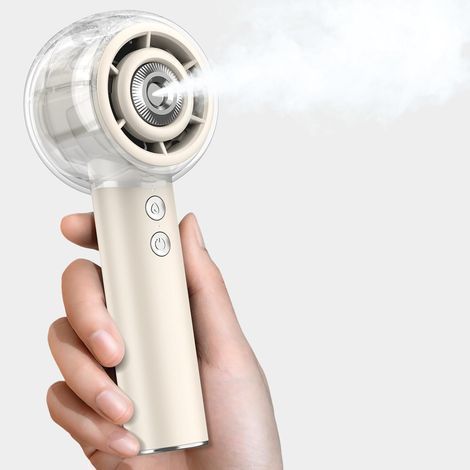 Ventilateur Brumisateur Portable à Main, Mini Ventilateur USB Puissant, Moteur Turbo, Batterie Rechargeable 6000mAh, 4 Vitesses, pour Voyage, Extérieur, Cadeau Été Femme Homme (Beige) (1/5)