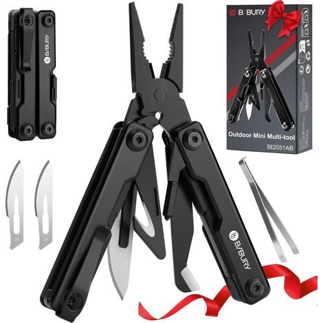 Mini Multitool Zange 10-in-1 mit Glasbrecher und Gurtschneider, Schwarz