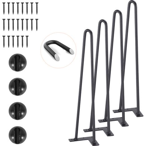 VEVOR Patas de Mesa de Horquilla 4 PCS Patas de Muebles 482 mm Acero Macizo Capacidad de Carga 227 kg Patas de Oficina 2 Varillas con Tornillos y Patines Protectores para Casa Oficina Comedor, Negra