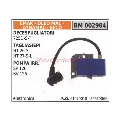 Bobina accensione EMAK per decespugliatori 725D S T  tagliasiepi HT 26 S HT 27 S L POMPA IRR. SP126 BV 126 002984