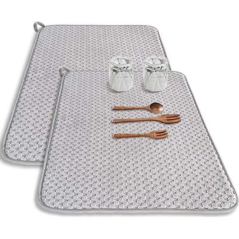 Tappetini asciugapiatti in microfibra, confezione da 2, 60 x 45 cm, assorbenti, per piani di lavoro da cucina, grandi tappetini asciugapiatti per piani di lavoro, lavelli e scolapiatti (grigio) (1/4)