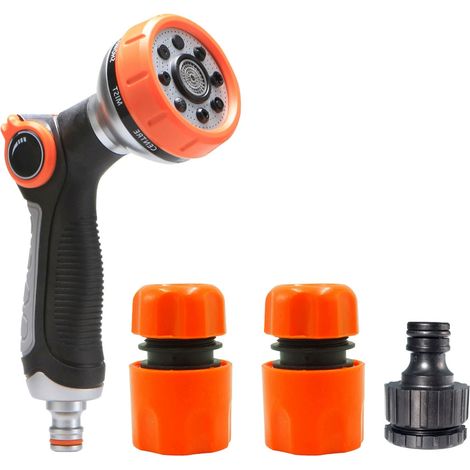 Garden Spray Gun Set, Multifunction High Pressure Gun with Thumb Switch, 2 Water Connectors, 1 Tap Connector, Exclusive, Black ,A