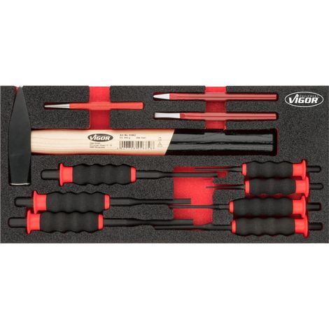VIGOR Jeu de burins, chasse-goupilles et marteau V6222 ∙ 11 outils (1/3)