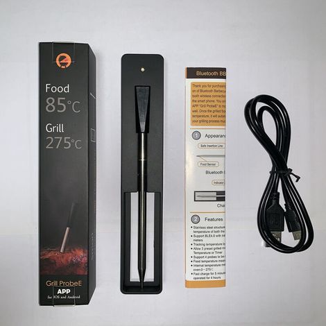 Wiederaufladbares USB-Grillthermometer mit App, Mini-Funk-Bluetooth-Grillthermometer mit Edelstahlsonde. (1/4)