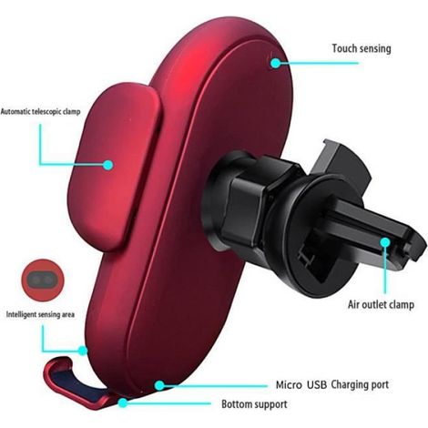Chargeur de téléphone sans fil de voiture intelligente de capteur automatique intelligent Rouge (1/4)