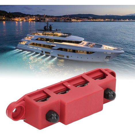 Stromschiene für Freizeitfahrzeuge und Boote, 4-Loch 5/16"-Schalterblock mit Abdeckung, rot (CP-0823-01) (1/5)