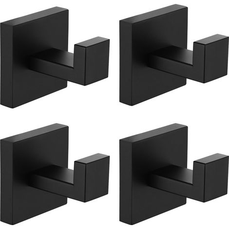 Handtuchhaken aus Edelstahl – Wandmontage, quadratisch, rostfrei – Für Bad, WC und Küche – Stabiler Haken für Kleidung und Mäntel – 4er-Set – Mattschwarz (1/5)