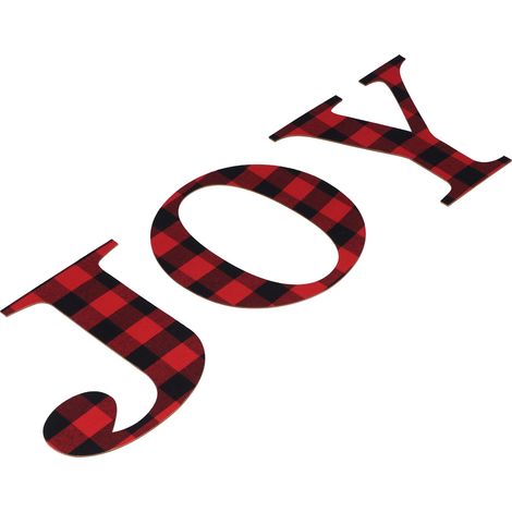 Lettre Décorative en Bois Joy Shape Motif Tartan Rouge et Noir Panneau Mural pour Décorations de Noël (1/5)