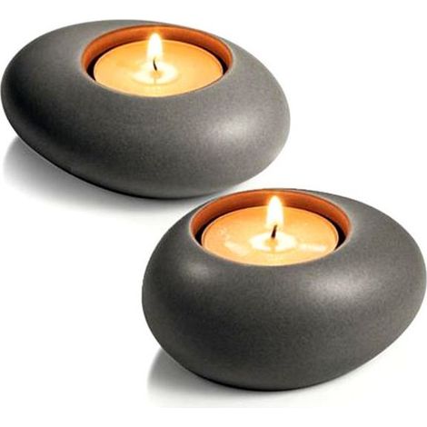 Support à bougie Tealight en pierre gris, 2 pièces, Fancy