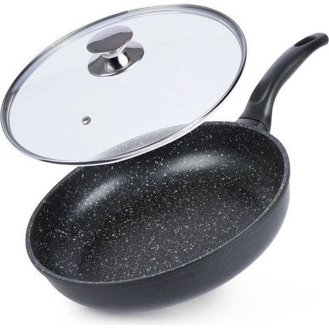 Poêle Granit - 28 cm - Couvercle Verre - Tous Feux Incluse Induction - Sans PFOA PTFE (1/5)