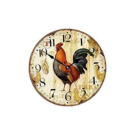 30CM Horloge Murale Bois Horloge Murale Vintage Horloge Murale Cuisine Silencieuse à Quartz sans Tic-tac Coq Decoration Murale Bois Rétro Style Décorative pour Chambre Salon Bureau Café Bar (1/5)