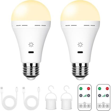 Lampe de secours LED rechargeable - 7 W E27 avec télécommande et variateur, lot de 2 (1/4)