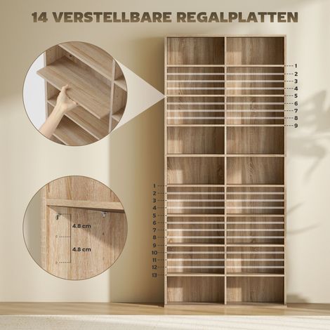 Étagère DVD 9 niveaux avec 18 compartiments et 14 tablettes réglables, capacité pour 640 CD, 360 DVD ou 430 Blu-ray, bois naturel (1/5)