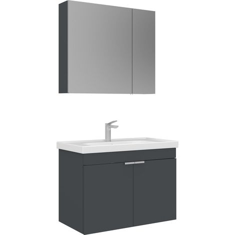 Waschtisch-Set mit Spiegel (2-teilig) "Desna 80" – 80 x 45 x 58 cm – Anthrazit matt (1/3)