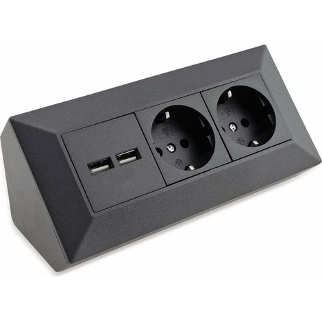 Bloc multiprise CHILITEC 23057, 2 voies, avec 2 ports USB, 16 A/250 V, anthracite (1/5)