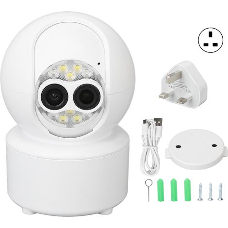 Caméra de surveillance intérieure Wi-Fi 1080P HD, double objectif ajustable, focale réglable, filaire sans fil, prise UK 100-240V (1/5)