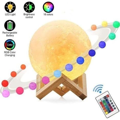 (WEISS) 3D-Mondlampe – 16-farbiger LED-Mond, 15 cm Fernbedienung – 3 Farben – Touch-Steuerung im Mondlicht bei Nacht (1/4)