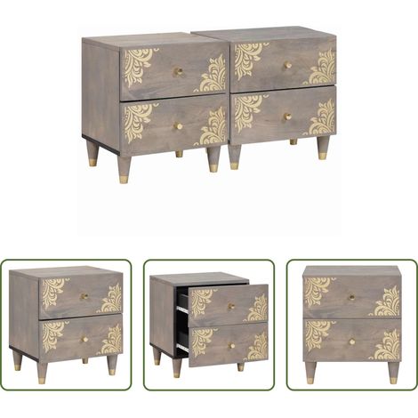 vidaXL Mango Holz - Nachttisch 2 pcs Grau 40 x 33 x 46 cm Massivholz Mango (1/5)