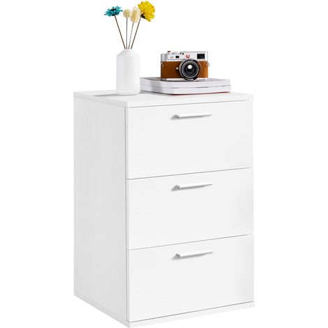 Homevive Mesilla de Noche con Tres Cajones de Dormitorio Habitación Mesita Organizadora para Salón Esquina Madera Versátil Blanco