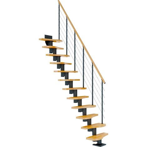 Dolle Mittelholmtreppe Basel Buche, lackiert 64 cm breit für Geschosshöhen 240,5 – 299 cm UK Metall Anthrazit inkl. einseitigem Designgeländer