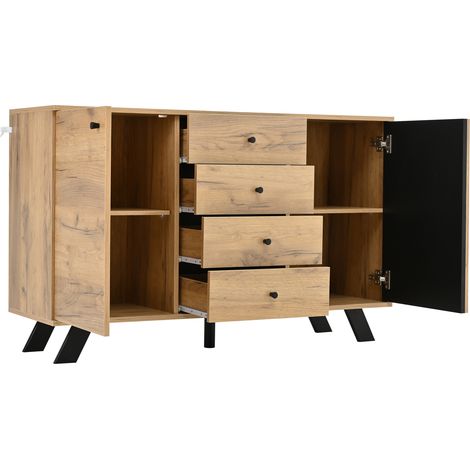 Aparador de salón 120 x 38 x 75 cm MDF negro y madera natural HOMVRA (1/5)