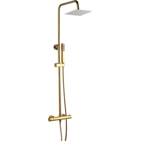 Colonna doccia Gold con rubinetto termostatico Soffione a pioggia quadrato, altezza regolabile, sistema anticalcare (1/2)