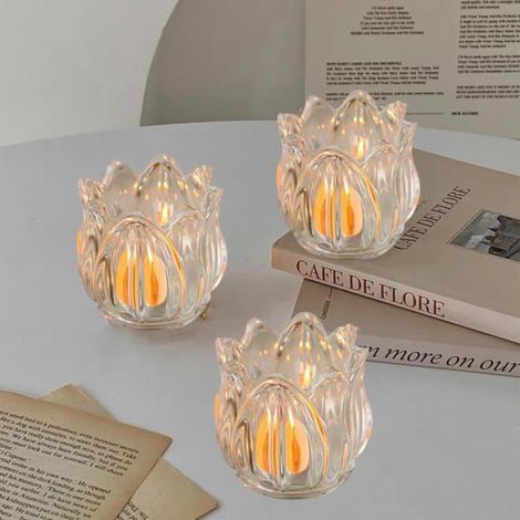 Photophore en verre, bougeoir votif, lot de 6 pièces. Cristal en forme de tulipe, transparent. Idéal pour mariage, annivers - Claire (1/5)