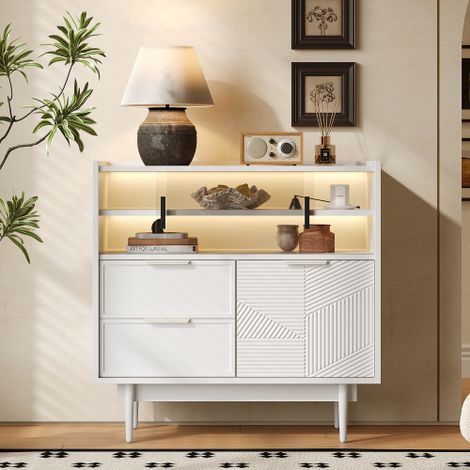 Meuble de rangement, meuble de salle de bain, buffet avec bande lumineuse, porte vitrée
