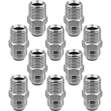 Lot de 10 Adaptateurs pour flexibles hydrauliques 1/2" JIC 37° mâle vers 1/2" NPT mâle Acier au carbone, étanches, pour tracteurs, chargeuses (1/5)