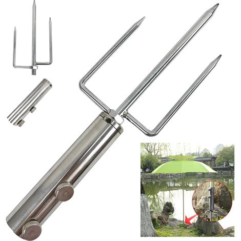 NineClouds Pieds de Parasol Plage, Support de Parasol Amovible, Réglable Fishing Pied de Parasol, Prise de Terre de Parasol en Métal Extérieur pour Jardin Pelouse Plage (Acier Inoxydable) (1/5)