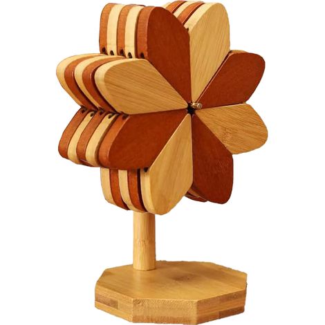 6 dessous de plat en bois, forme de moulinet, pliables, isolants, pour plats chauds, casseroles, bols et théières, décoration Saint-Valentin (1/5)