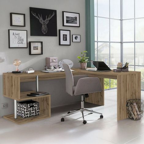Dmora - Schreibtisch Dmassaro, Eckschreibtisch mit PC-Halterung, Mehrzweck-Bürotisch, platzsparender Schreibtisch mit mehreren Positionen, 100 % Made in Italy, cm 160x60h78, Eiche (1/5)