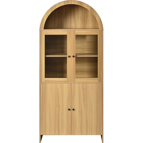 Buffet à toit cintré, vitrine à portes en verre, meuble de rangement fermé à motif ondulé, meuble de salon (1/5)