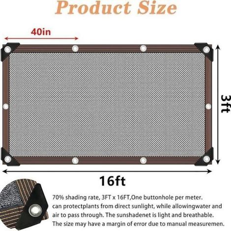 Filet D'Ombrage - HDPE 70% Protection UV - Pour Jardin Pergola Serre Patio - 3 x 16 Pieds (1/4)