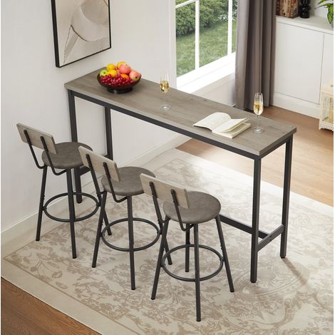 MEUBLIV Ensemble table haute 160x40 cm gris – 3 tabourets, style industriel pour cuisine (1/5)