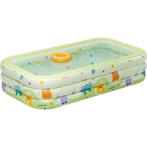 Grande Piscine Gonflable Familiale 1,8m – Bassin de Jeu Pliable 3 Couches avec Toboggan pour Enfants et Adultes – Piscine Extérieure Transparente Verte
