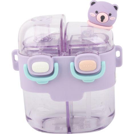 Gourde Kawaii tendance en plastique, double gourde avec paille et sangle ajustable, idéale pour le sport et les voyages en extérieur. Couleur : violet lavande, 530 ml. (1/5)