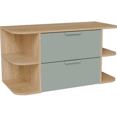 Meuble sous vasque suspendu avec niches – Vert amande et naturel clair – L100 cm – AVORELI (1/3)