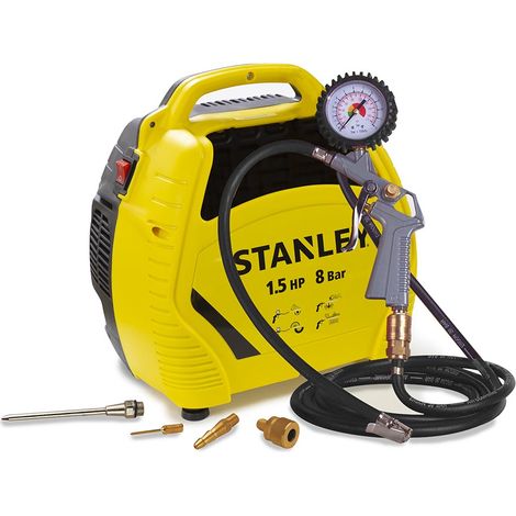 Stanley – Compresseur portable sans huile 1.5 ch – 8 bar – Débit d’air 180 l/min – Kit 6 pièces pour gonflage et petits travaux – Modèle valise (1/10)