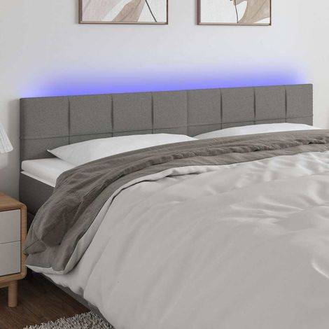 Tête de lit à LED 180 cm gris foncé en tissu, hauteur réglable, 2 bandes LED - PANGIVO (1/5)