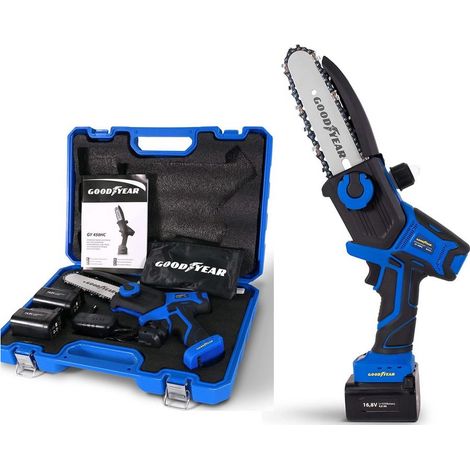 Scie elagage sans fil 16,8V 2 batteries lithium 4Ah Chargeur et kit d'outils inclus Mini Tronçonneuse GOODYEAR (1/4)