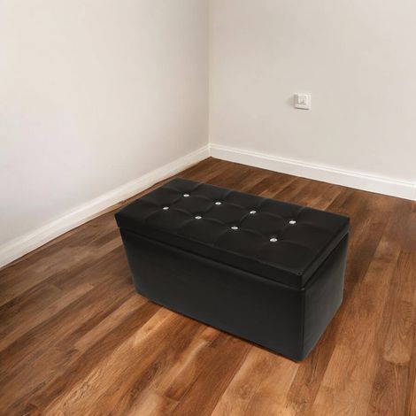 Dmora Pouf de rangement en simili cuir, couleur noir, Dimensions 90 x 45 x 45 cm