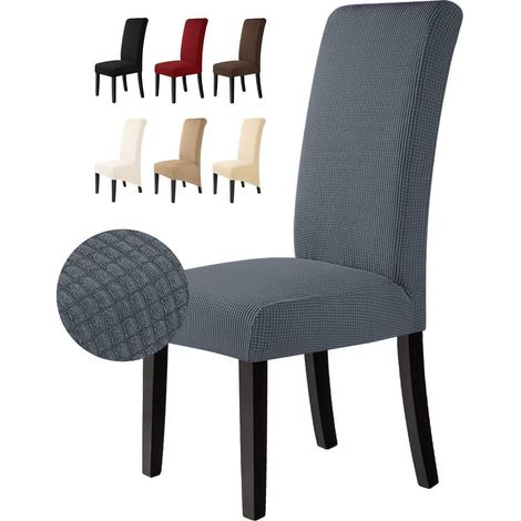 Stuhlhussen 6 Stück, Stretch Jacquard, Dunkelgrau, Waschbar (1/5)
