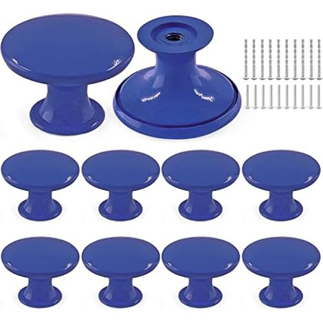 Lot de 10 boutons d'armoire en métal bleu roi, boutons de tiroir de forme ronde, jolies poignées de placard de cuisine, boutons de placard pour chambre d'enfant, fille, garçon (1/5)