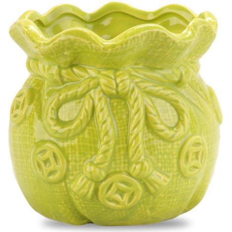 Vaso-salvadanaio in ceramica a forma di borsetta, verde (1/2)