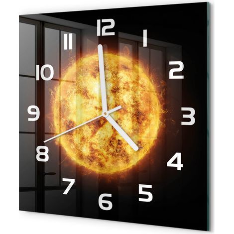 Horloge Murale Carrée Décoration Maison Verre Trempé Style Contemporain Ensoleillé 30x30 cm (1/5)