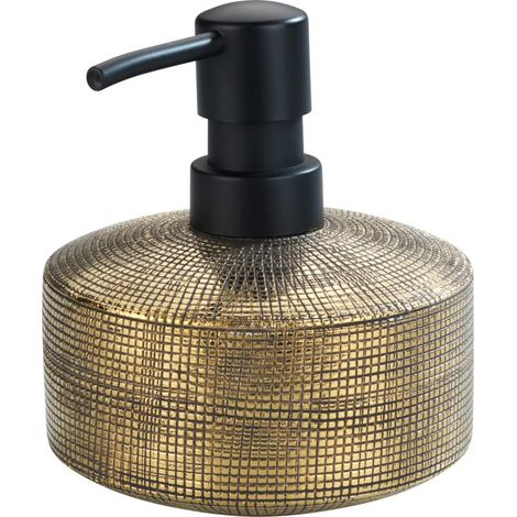 WENKO Distributore di Sapone Liquido Rivara, Capacità 400 ml, Ceramica in rilievo dipinta a mano, Ø 10,5 x 12 cm, Dorato (1/5)