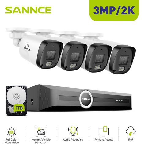 SANNCE PoE-CCTV-Überwachungssystem mit 3MP-IP-Außenkameras, intelligenter Personen-/Fahrzeugerkennung, Farb-Nachtsicht (1/5)